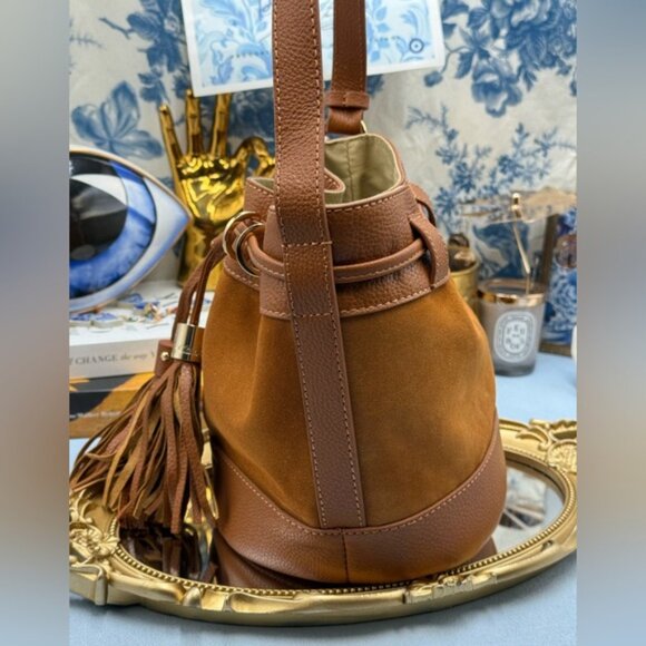 🆕 SEE BY CHLOE 🧿 NWT Vicki Bucket Bag, Caramello Leather & Suede - Picture 9 of 16